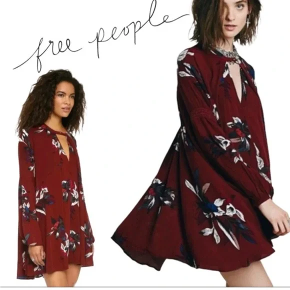 Free People Electric Orchid Tree Swing Tunic Dress Red - Picture 2 of 15